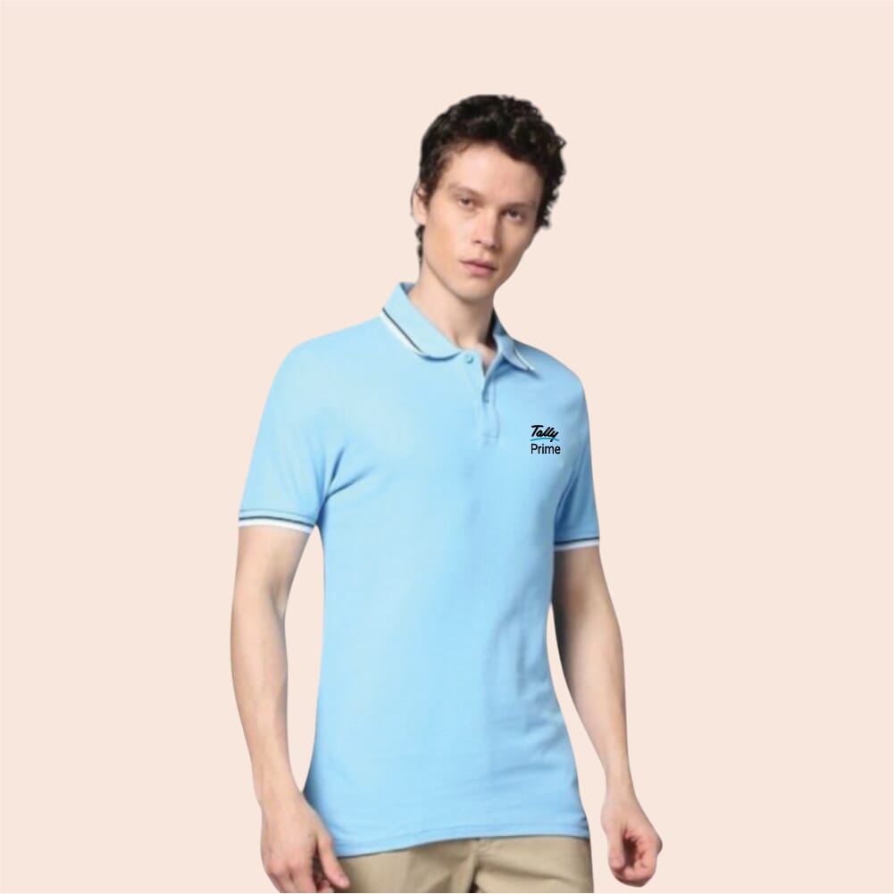Marks & Spencer Polo T-shirt Tipping-Ice Blue with White SH